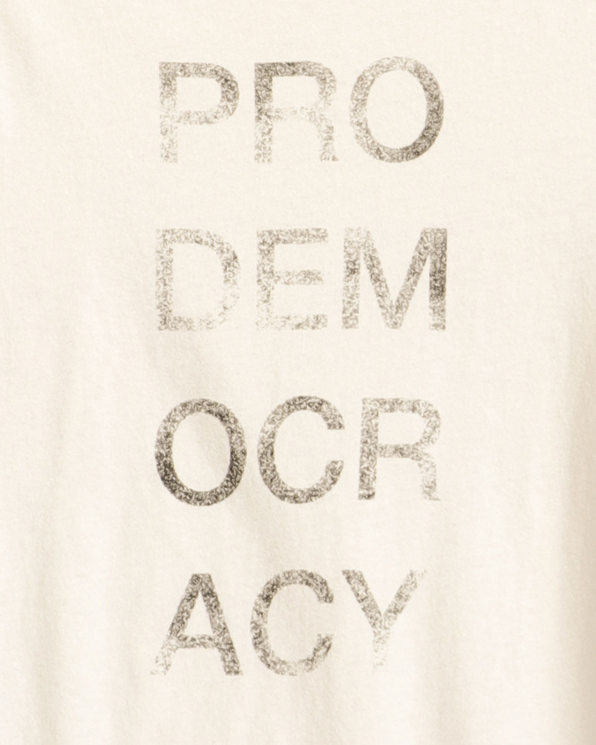 Closeup of white pro democracy t-shirt